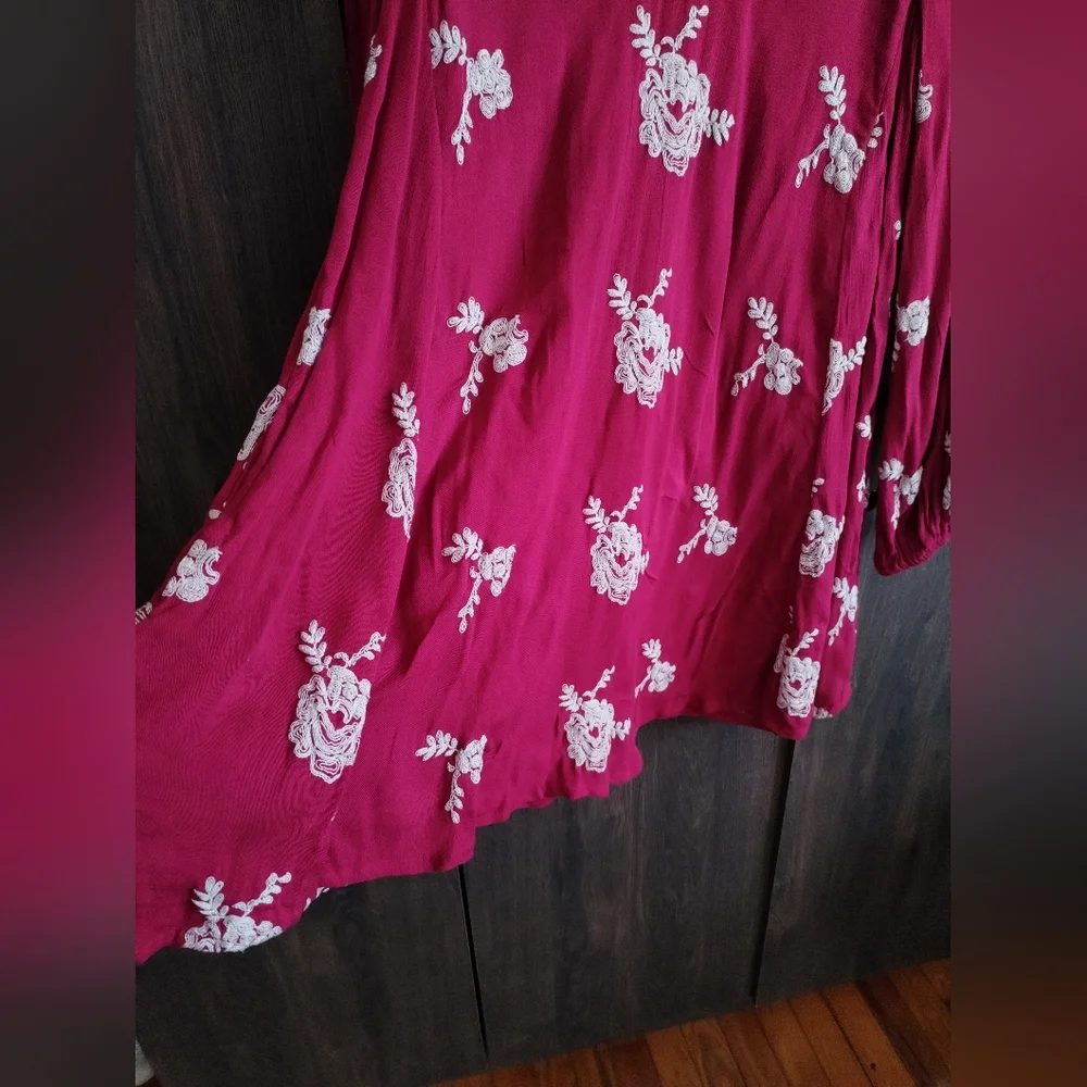 Free People Austin Emma Magenta Hot Pink Embroided Mini Swing Dress Small Petite